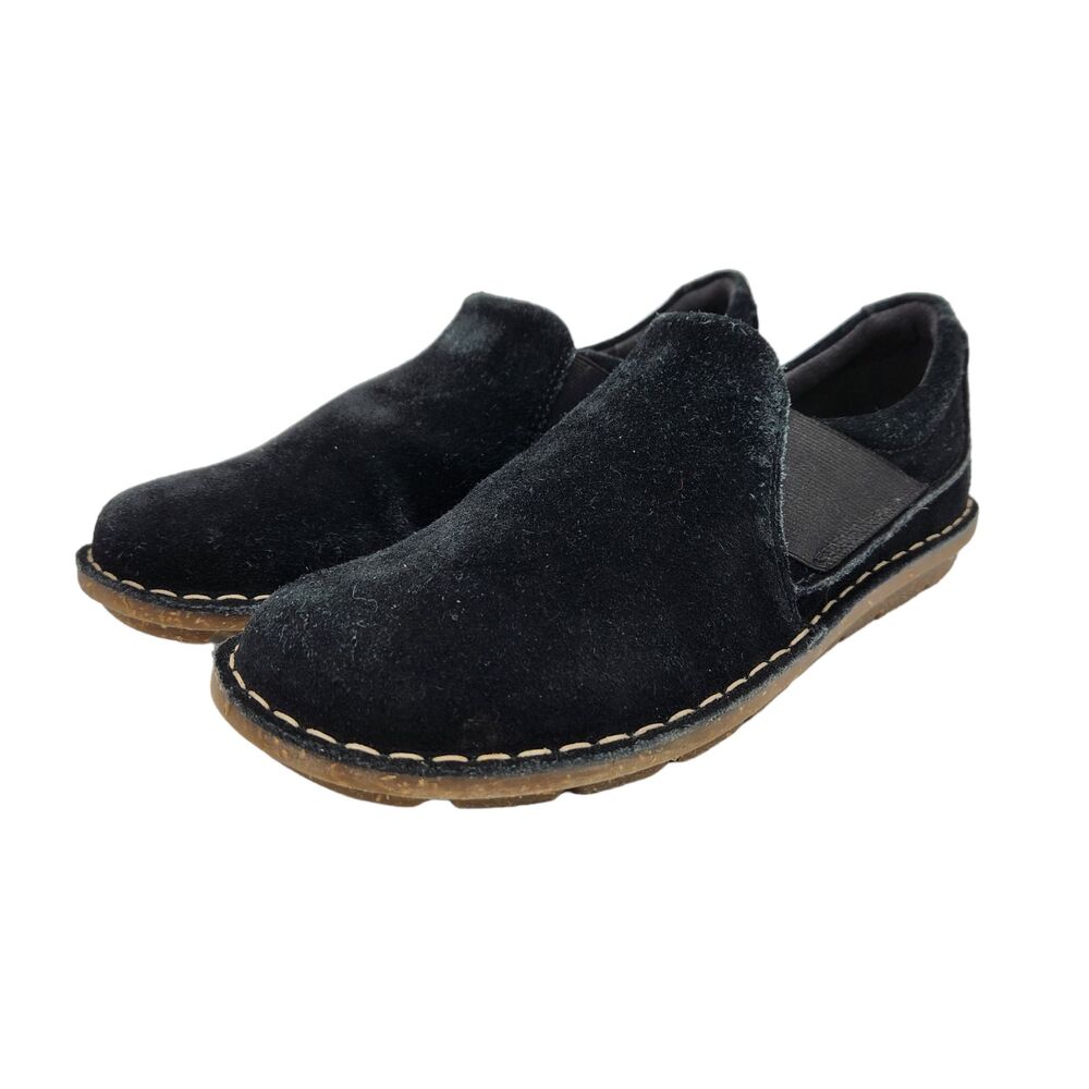 Clarks Collection Loafers Womens 6 Slip On Flats Black Suede #13281 Soft Cushion